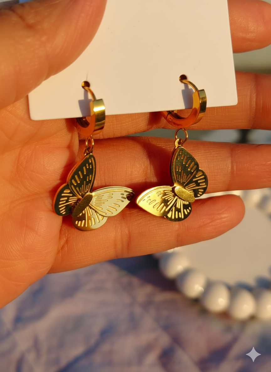 Golden Butterfly Hoop Earrings - Image 2