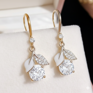 Golden Leaf Crystal Drop Earrings