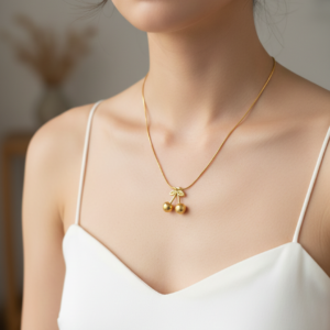 Golden Cherry Charm Necklace
